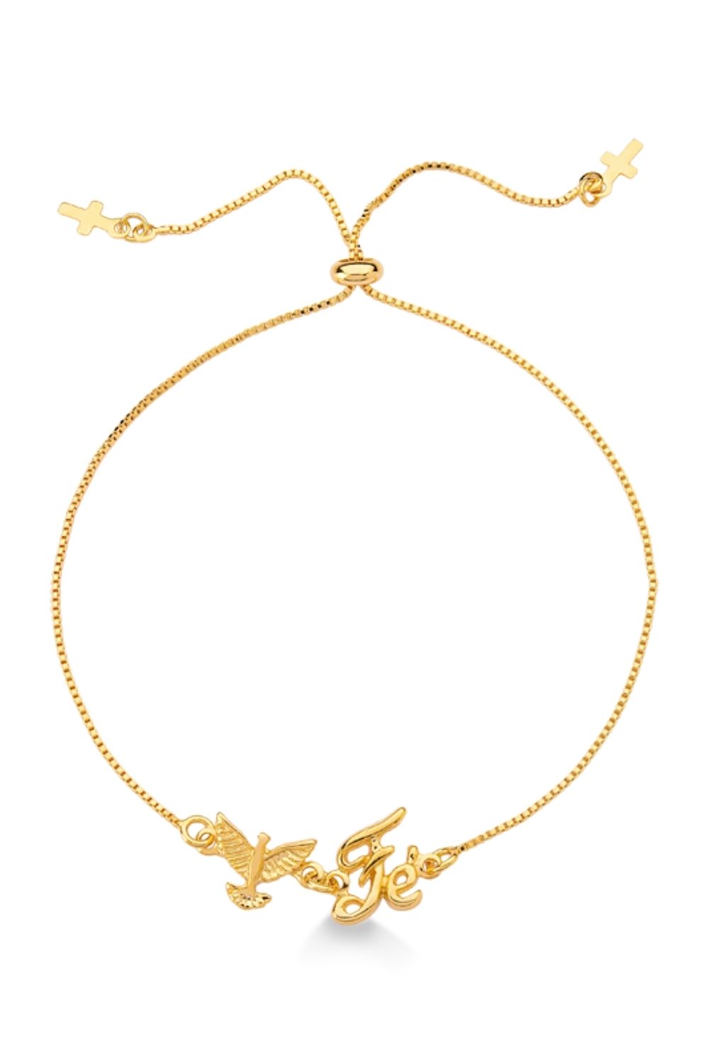 PULSEIRA REGULÁVEL COM ESPIRITO SANTO E FÉ FOLHEADA A O OURO 18K