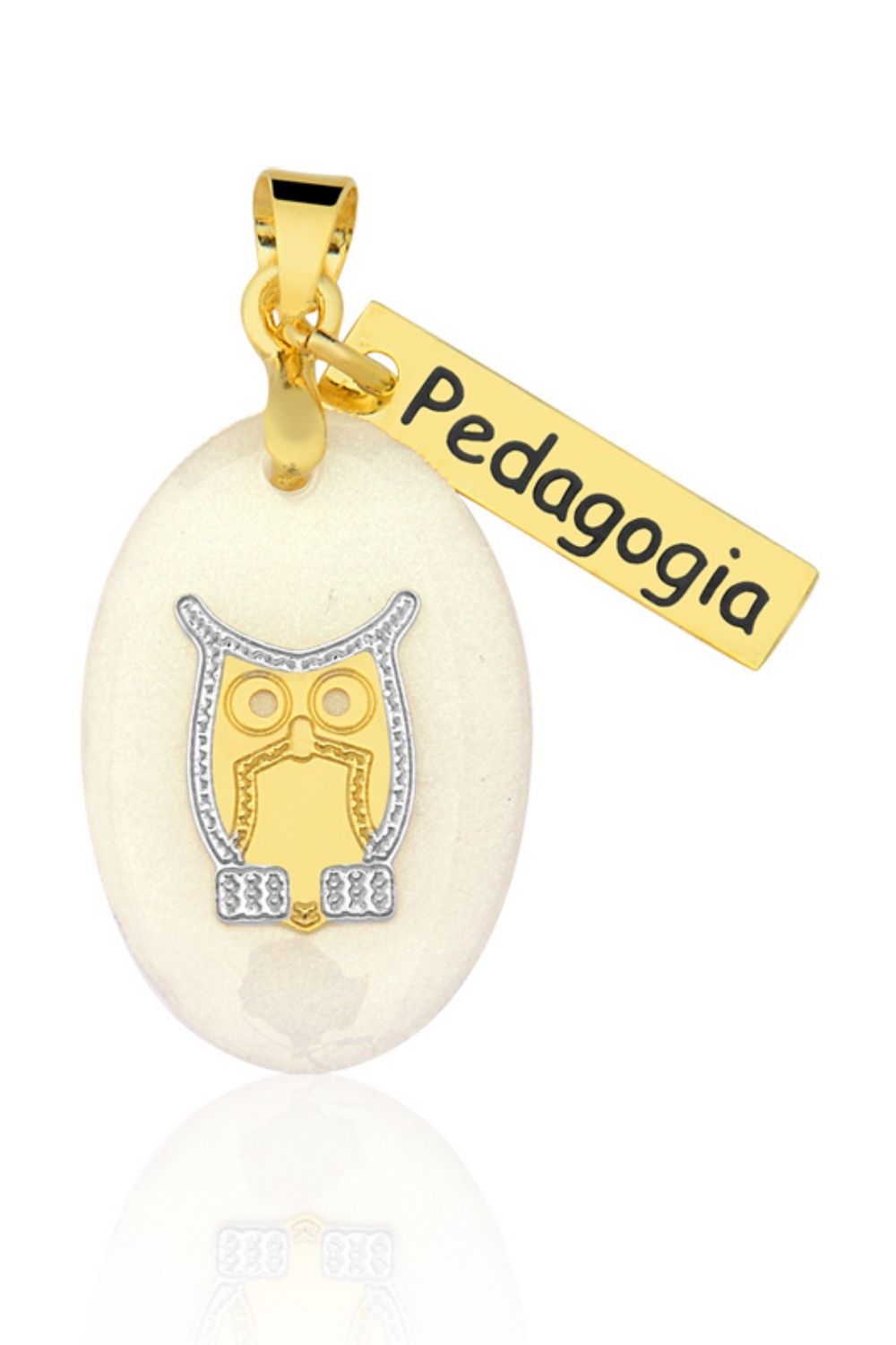 COLAR PROFISSÃO PEDAGOGIA EM RESINA FOLHEADO A OURO 18K