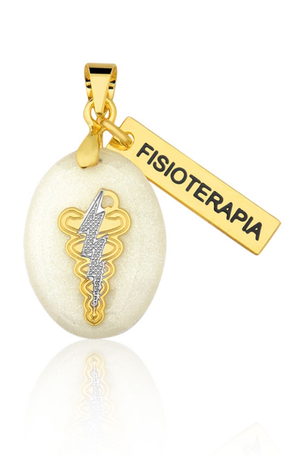 COLAR PROFISSÃO FISIOTERAPIA EM RESINA FOLHEADO A OURO 18K