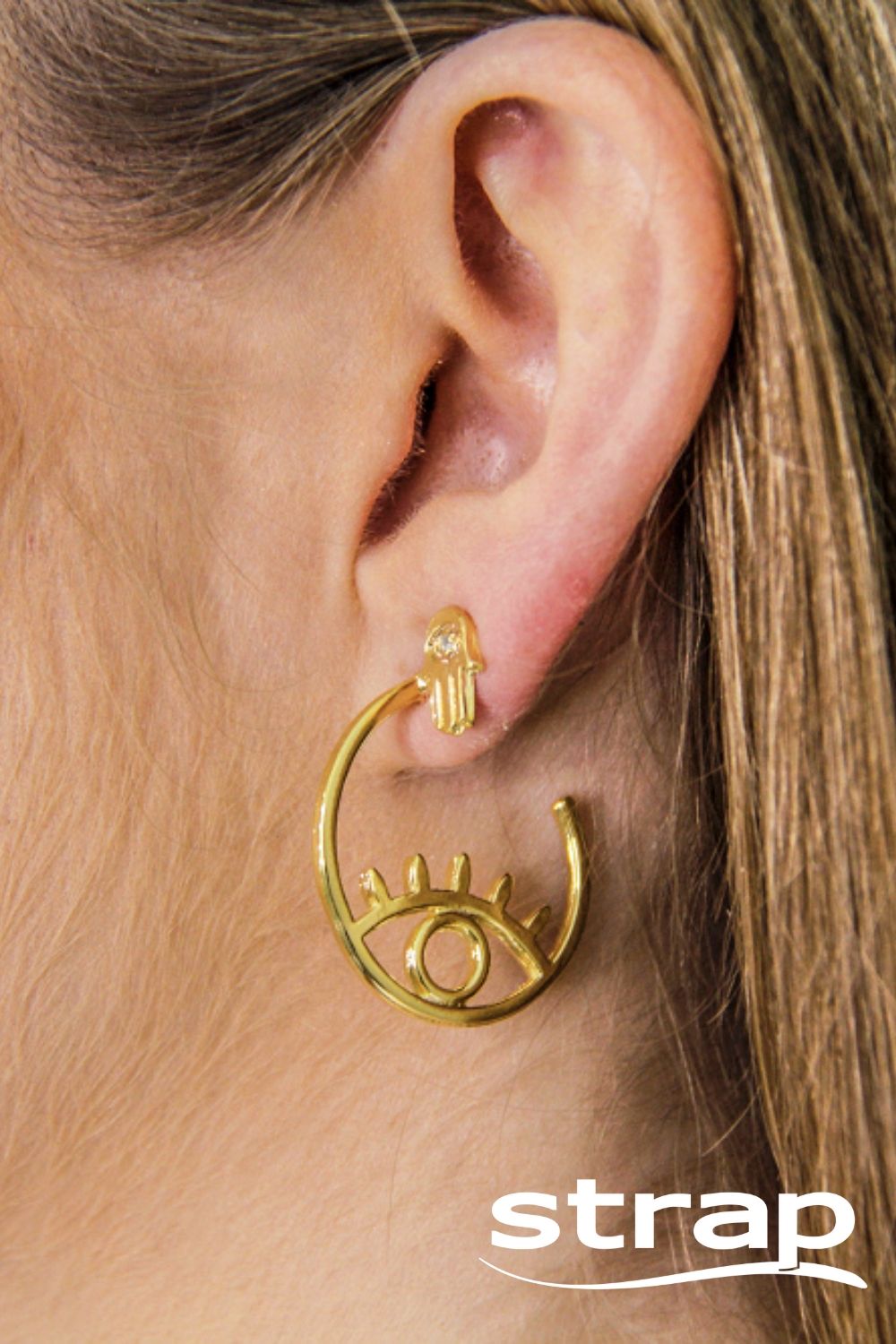 BRINCO MINI HAMSÁ CRAVEJADA COM ZIRCÔNIA FOLHEADO A OURO 18K