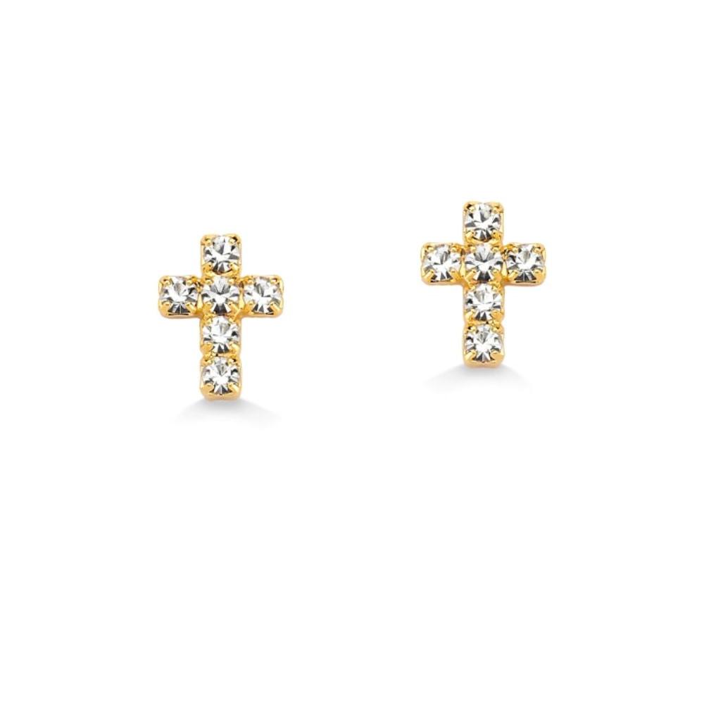BRINCO MINI CRUCIFIXO COM ZIRCÔNIAS FOLHEADO A OURO 18K