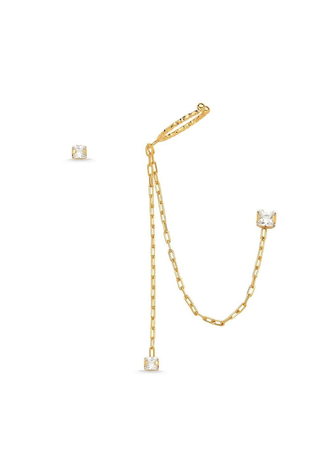 BRINCO DUPLO COM ARGOLA E ZIRCÔNIAS FOLHEADO A OURO 18K
