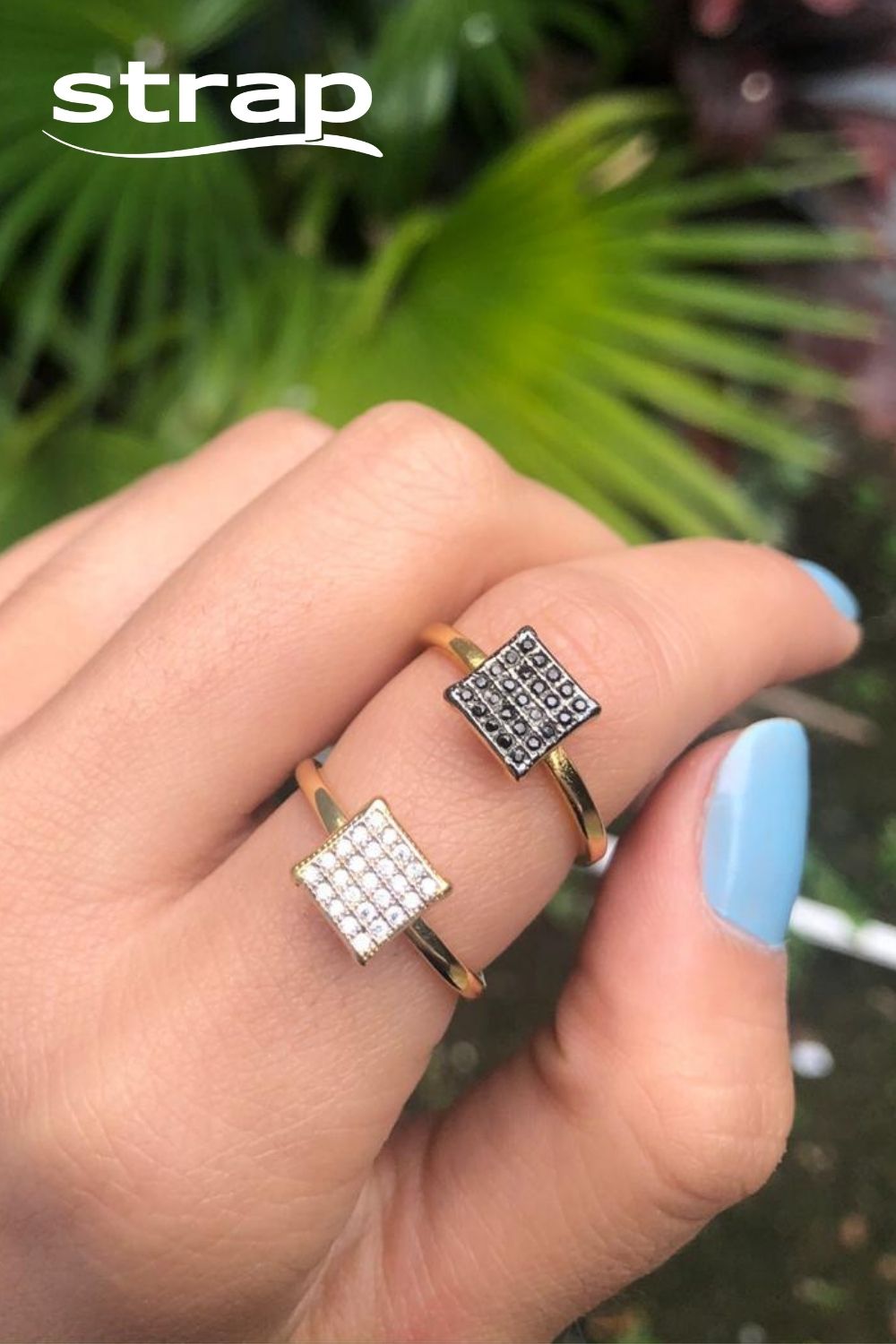ANEL QUADRADO CRAVEJADO DE ZIRCÔNIAS FOLHEADO A OURO 18K