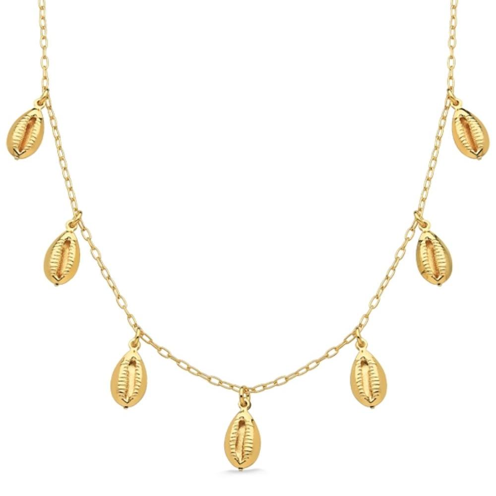 COLAR CHOKER COM VÁRIOS BÚZIOS FOLHEADO A OURO 18K