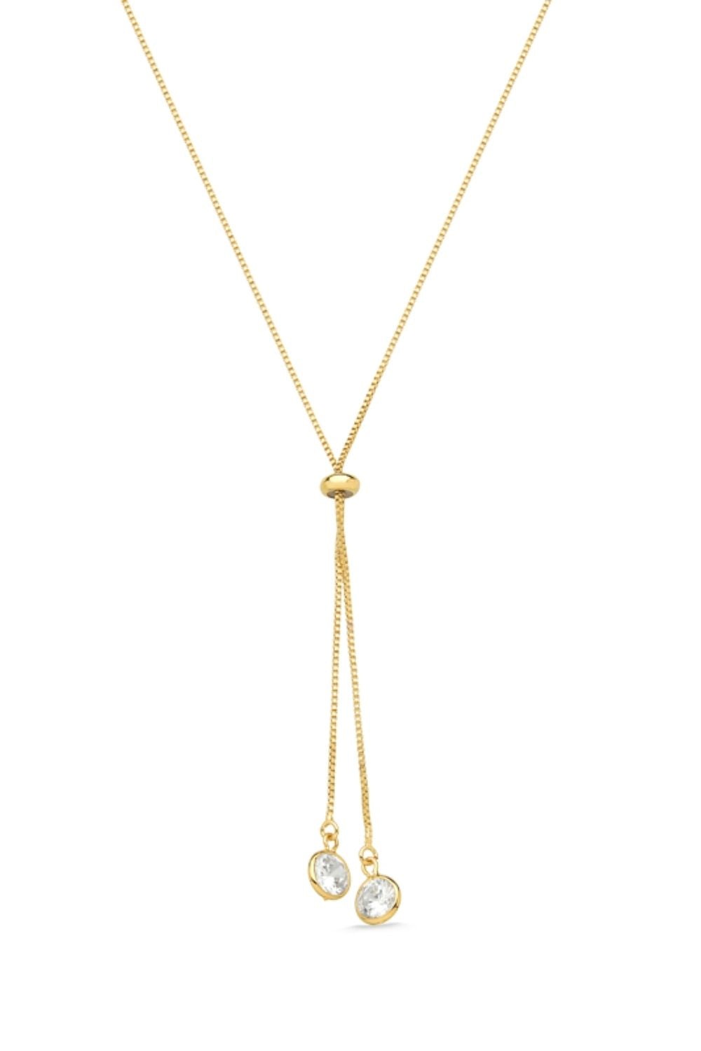COLAR LONGO ESTILO GRAVATINHA REGULÁVEL COM ZIRCÔNIAS FOLHEADO A OURO 18K