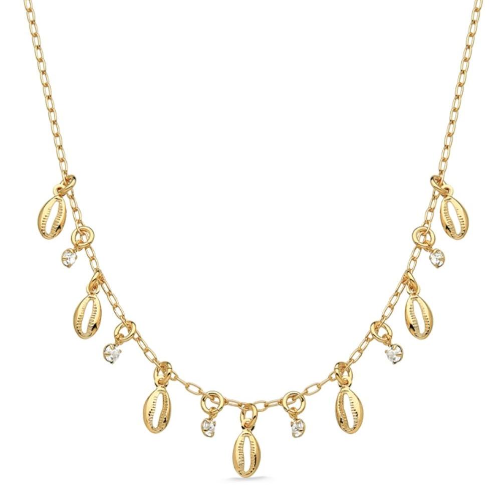 COLAR CHOKER BÚZIOS E ZIRCÔNIAS FOLHEADO A OURO 18K