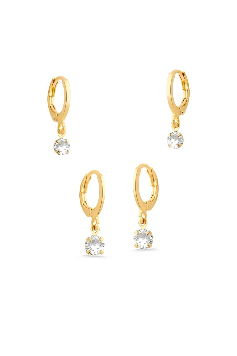 DUPLA DE BRINCO DE ARGOLA COM ZIRCÔNIAS FOLHEADA A OURO 18K