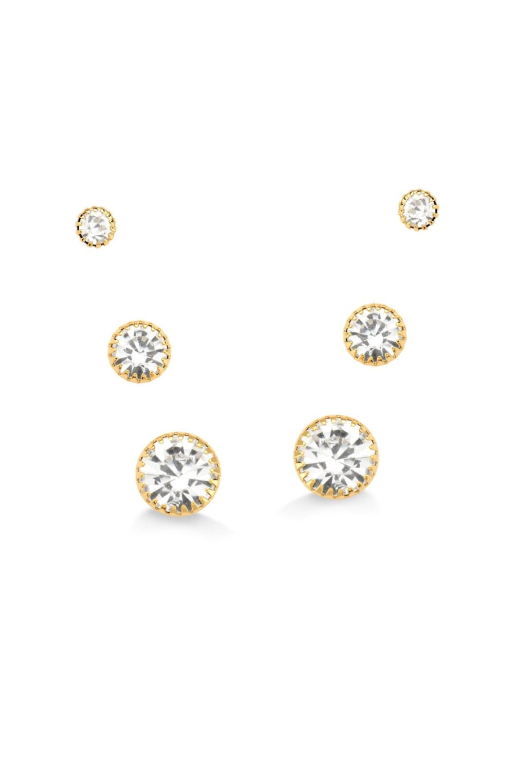 TRIO DE BRINCOS DE ZIRCÔNIA FOLHEADO A OURO 18K