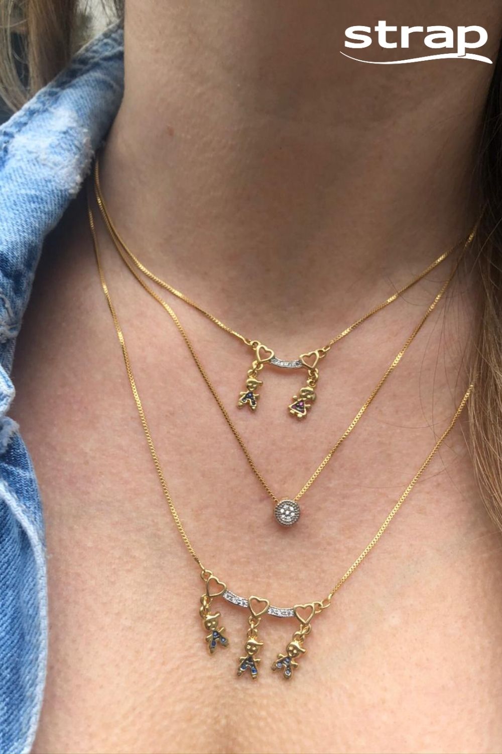 COLAR CANGA MENINO E MENINA FOLHEADO A OURO 18K