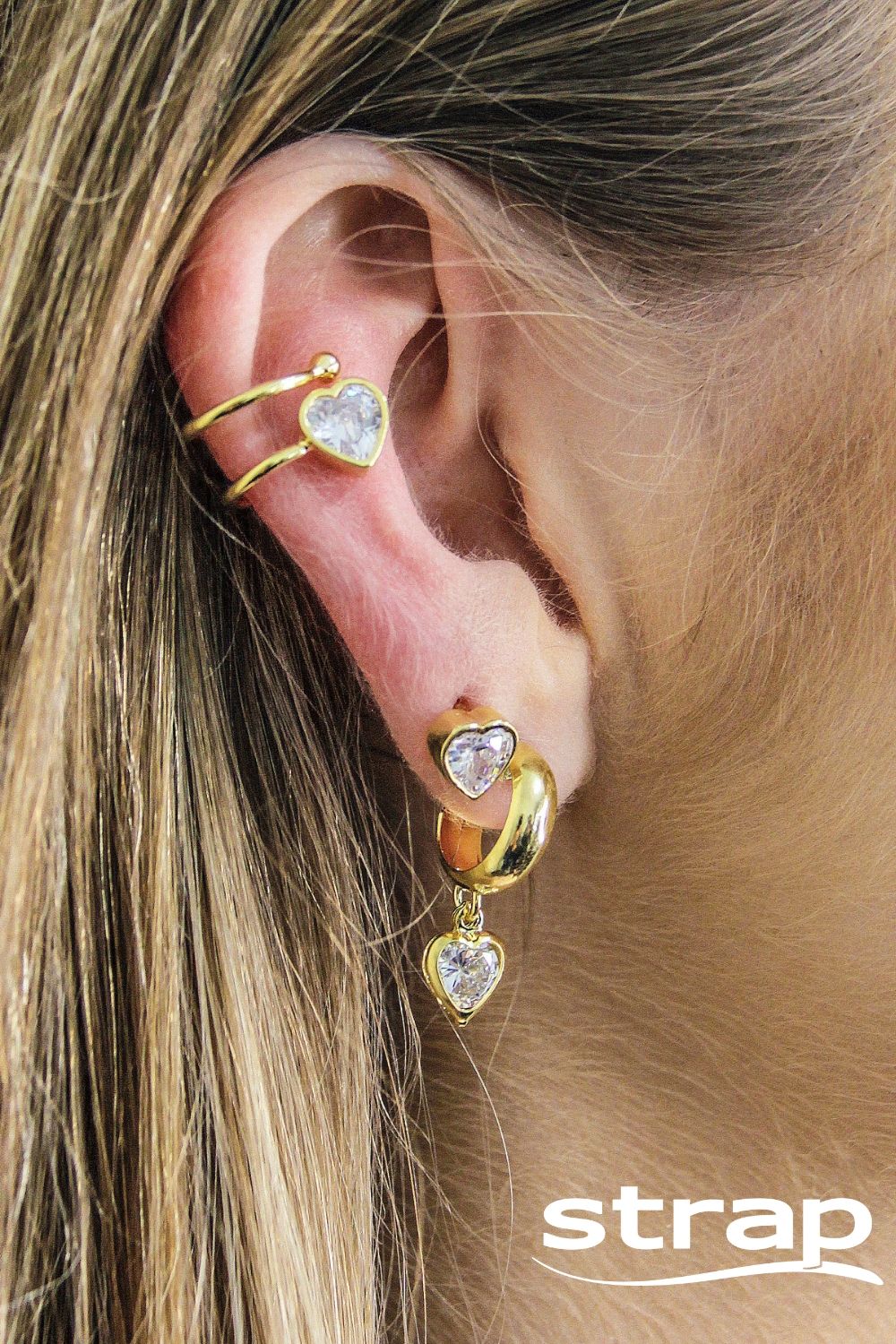 BRINCO PIERCING DE PRESSÃO COM ZIRCÔNIA DE CORAÇÃO FOLHEADO A OURO 18K