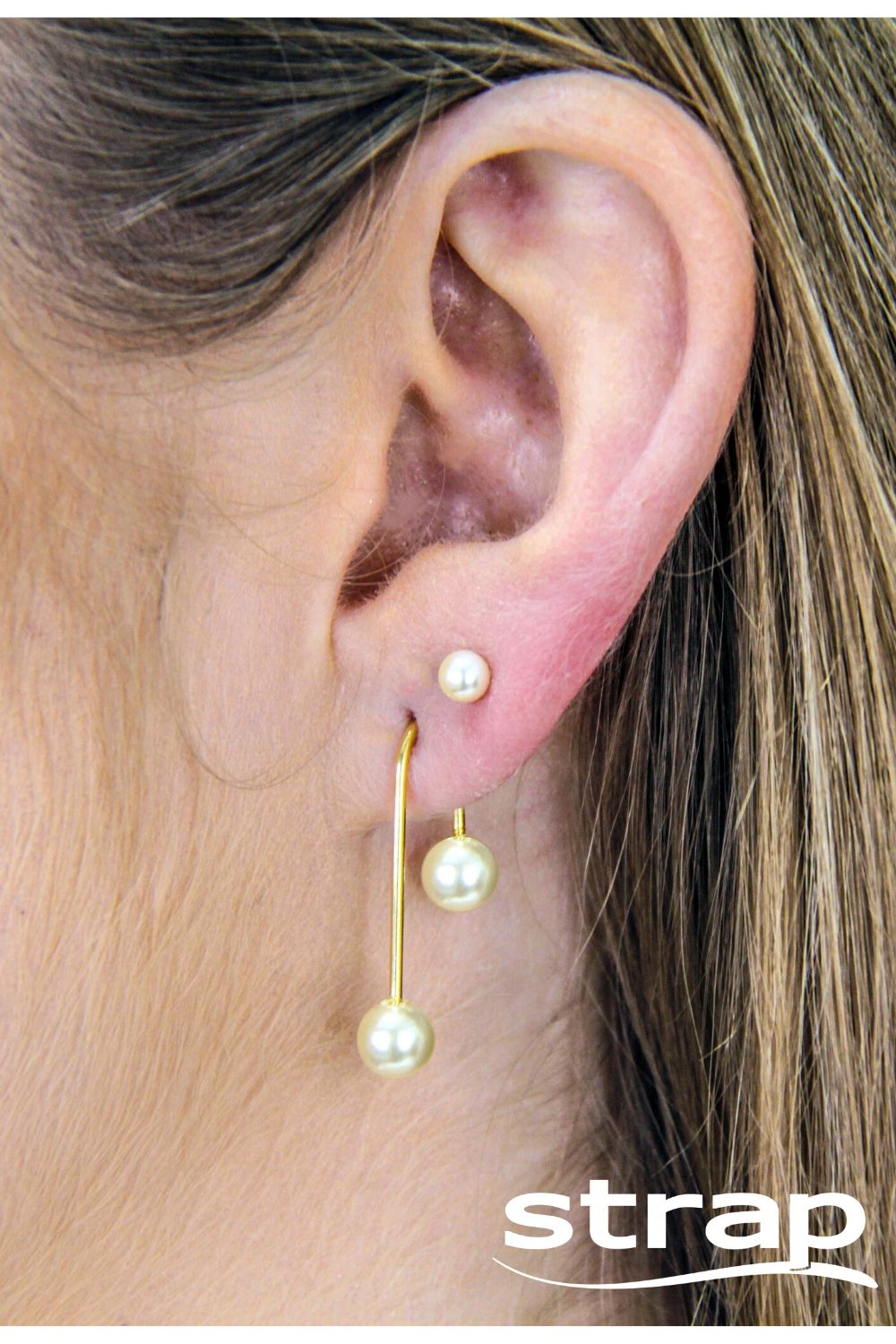 BRINCO DE PÉROLA PIERCING GRANDE FOLHEADO A OURO 18K
