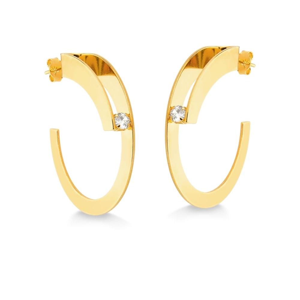BRINCO DE ARGOLA COM ZIRCÔNIA FOLHEADO A OURO 18K