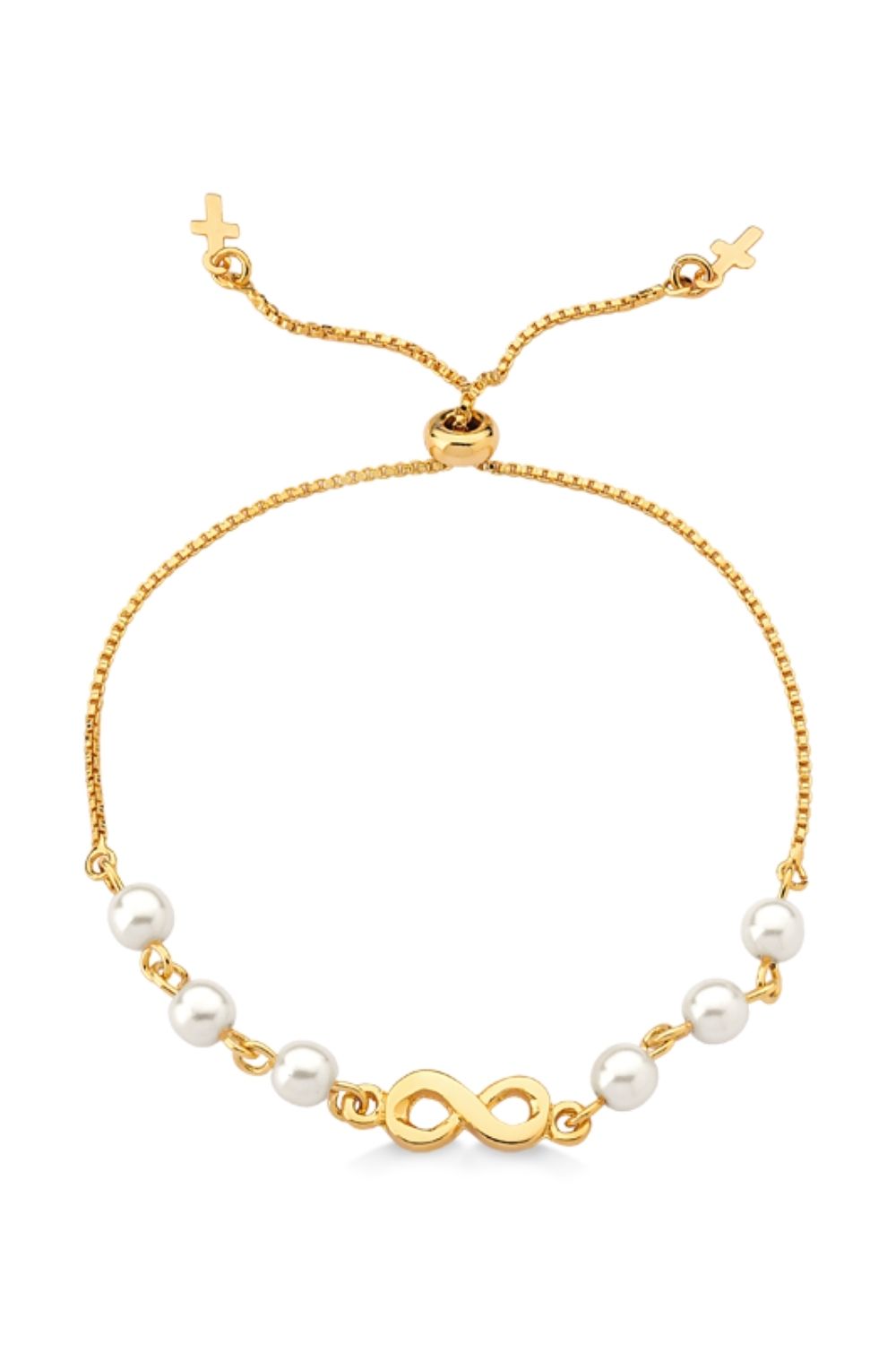 PULSEIRA REGULÁVEL INFINITO COM PÉROLAS FOLHEADA A OURO 18K