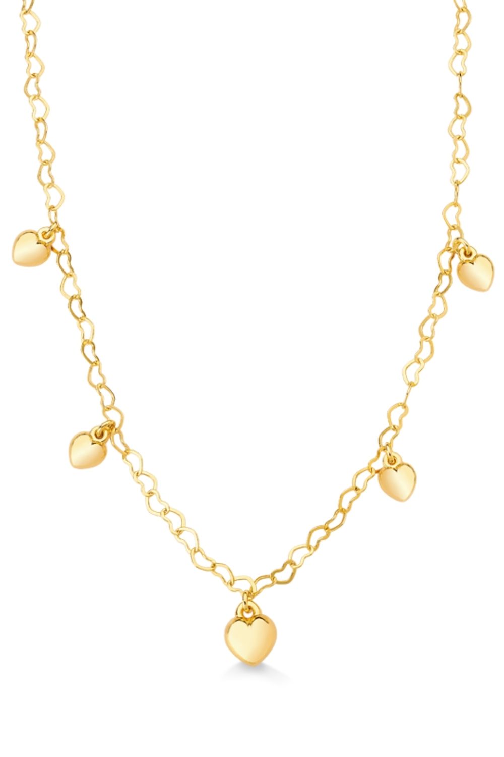COLAR CHOKER ELO DE CORAÇÃO COM PINGENTES DE CORAÇÃO FOLHEADO A OURO 18K