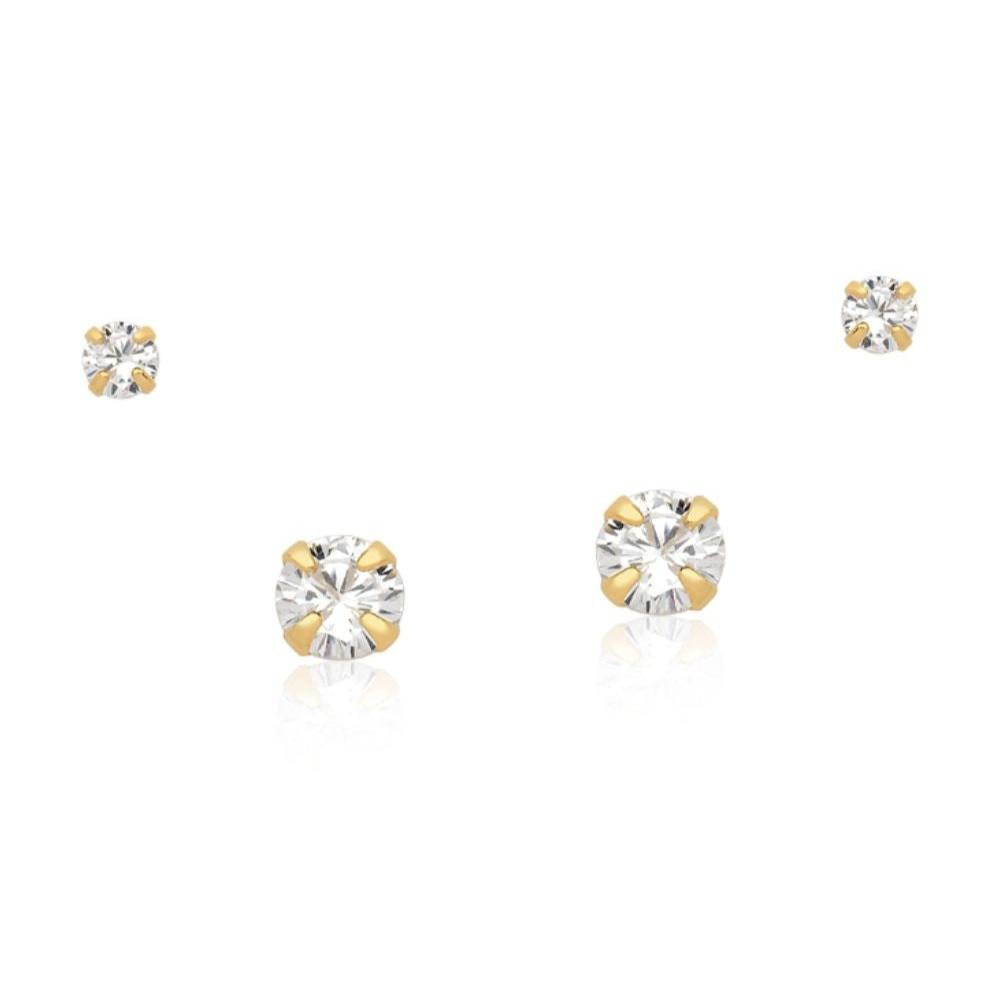 MINI BRINCO DUPLA PEQUENO DE ZIRCÔNIA REDONDA FOLHEADO A OURO 18K