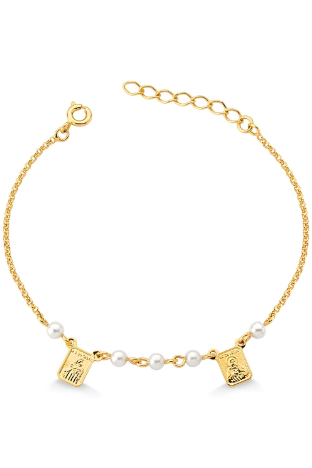 PULSEIRA S.C. JESUS E N.SRA. CARMO COM PÉROLAS FOLHEADA A OURO 18K