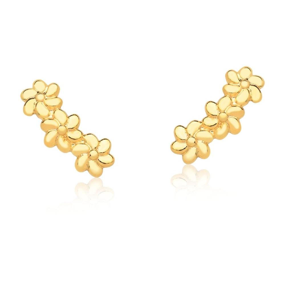 BRINCO MINI FLORES FOLHEADO A OURO 18K