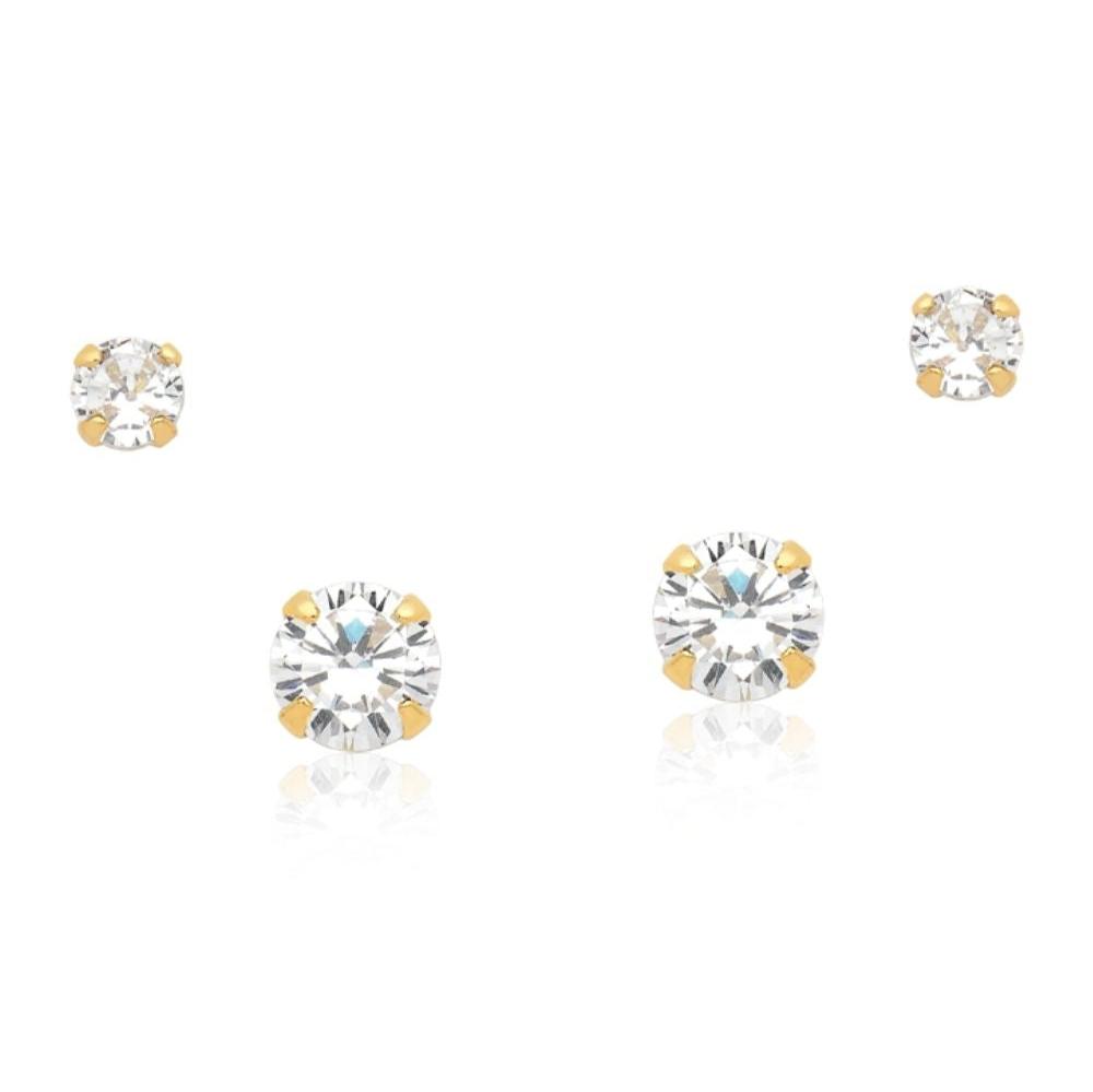 MINI BRINCO DUPLA MÉDIO DE ZIRCÔNIA REDONDA FOLHEADO A OURO 18K