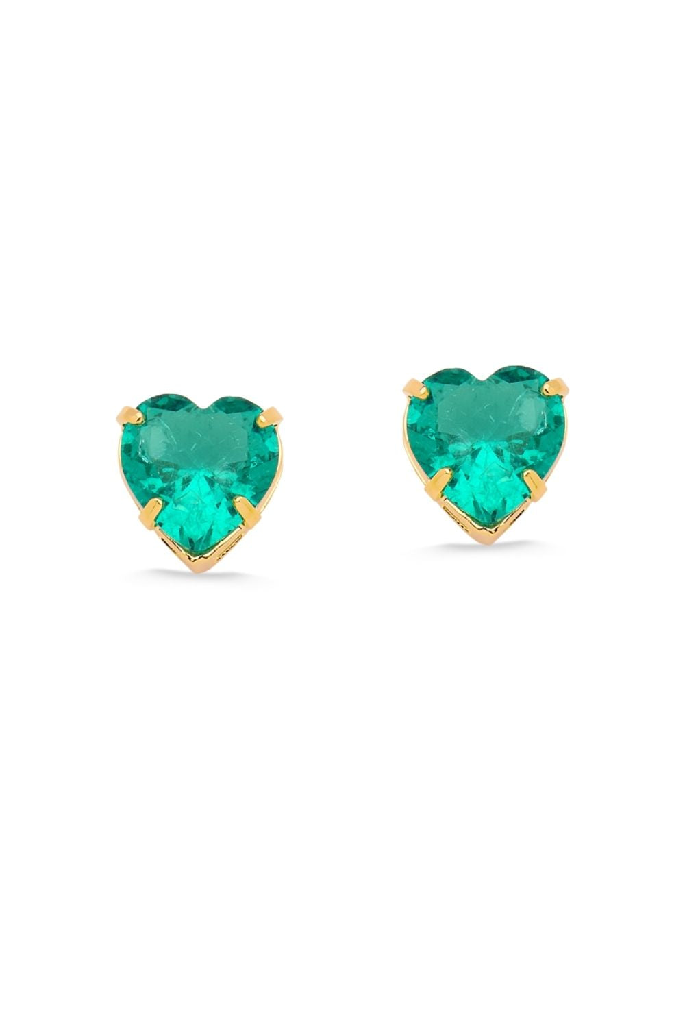 BRINCO DE CORAÇÃO EM ZIRCÔNIA VERDE FOLHEADO A OURO 18K