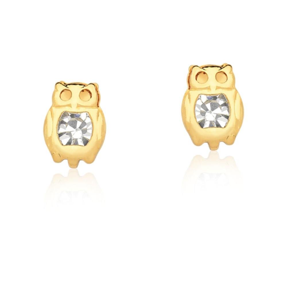 BRINCO MINI CORUJA COM ZIRCÔNIA FOLHEADO A OURO 18K