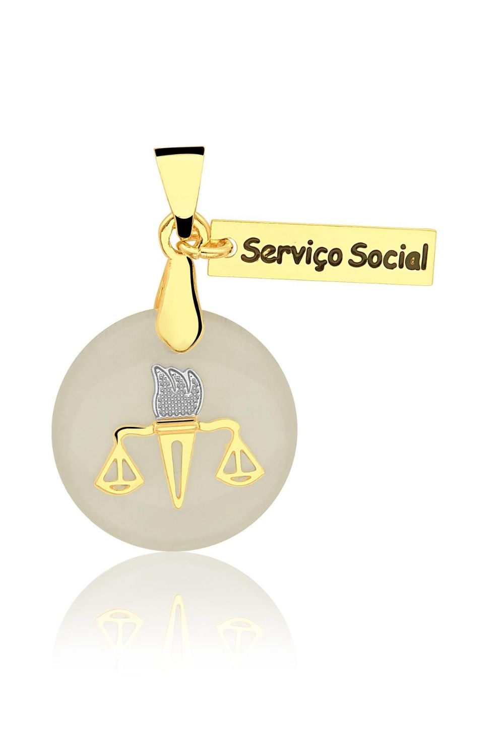 COLAR PROFISSÃO SERVIÇO SOCIAL EM RESINA FOLHEADO A OURO 18K