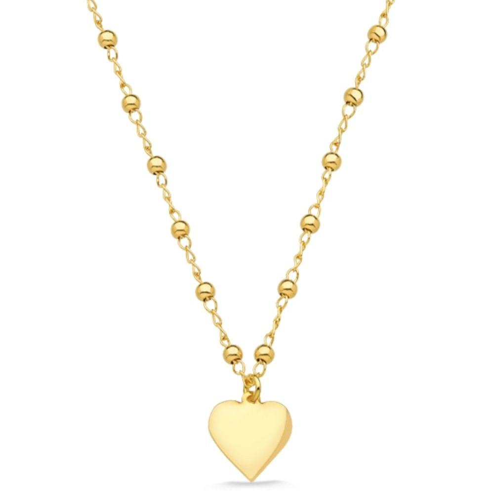 COLAR DE BOLAS PEQUENAS COM PINGENTE DE CORAÇÃO FOLHEADO A OURO 18K
