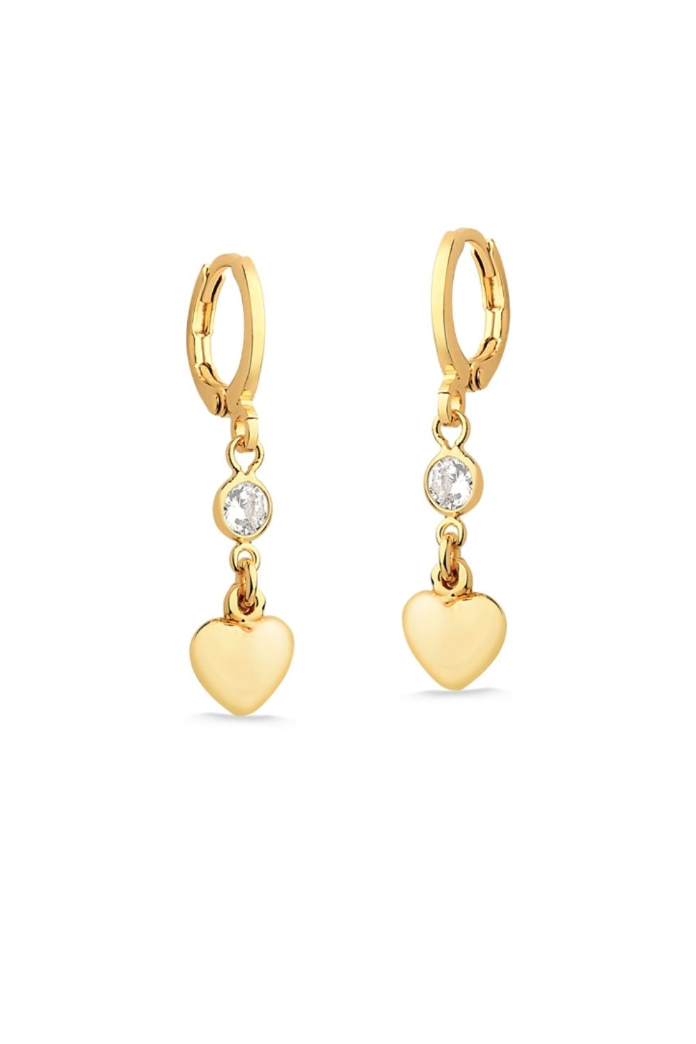 BRINCO DE ARGOLA COM ZIRCÔNIA E CORAÇÃO FOLHEADO A OURO 18K