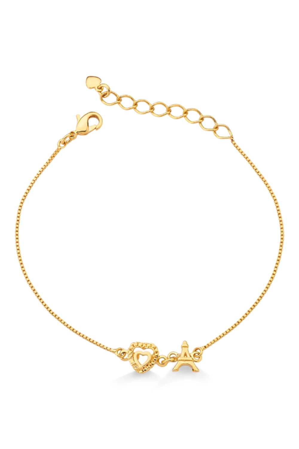 PULSEIRA COM CORAÇÃO E TORRE EIFFEL FOLHEADA A OURO 18K