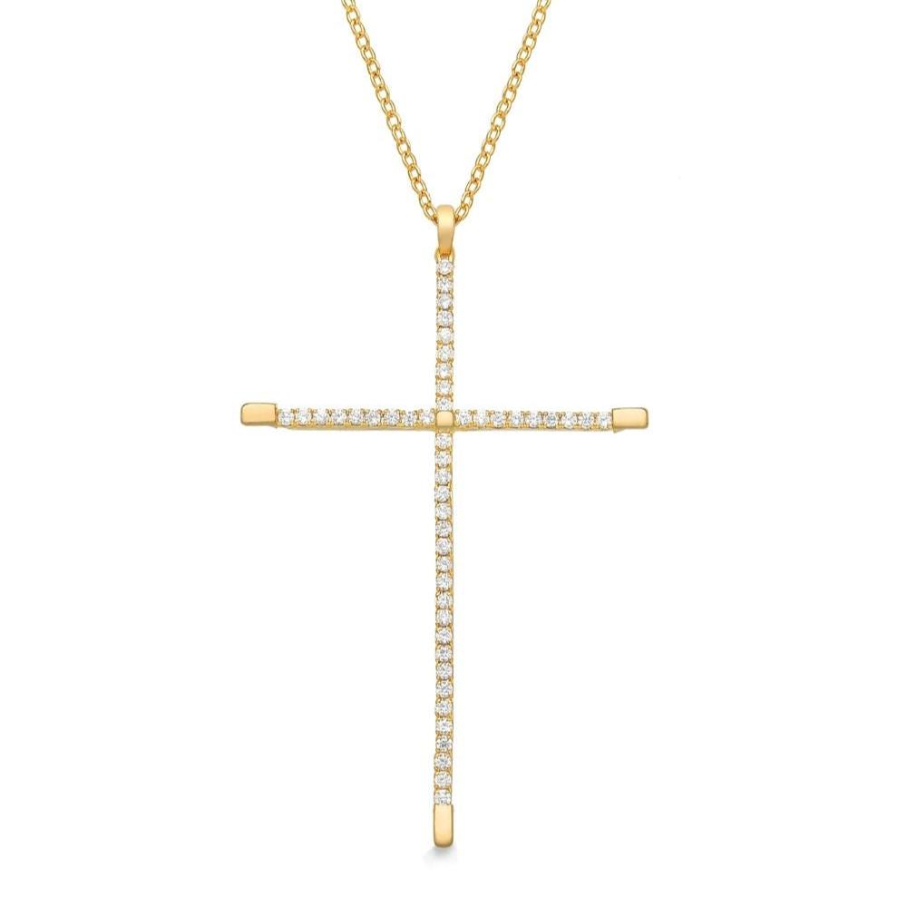 COLAR COM PINGENTE DE CRUCIFIXO CRAVEJADO DE ZIRCÔNIAS FOLHEADO A OURO 18K