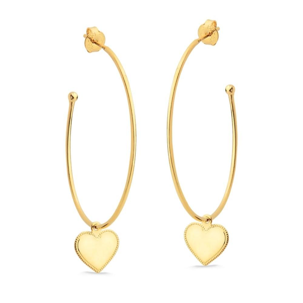 BRINCO DE ARGOLA COM CORAÇÃO FOLHEADO A OURO 18K