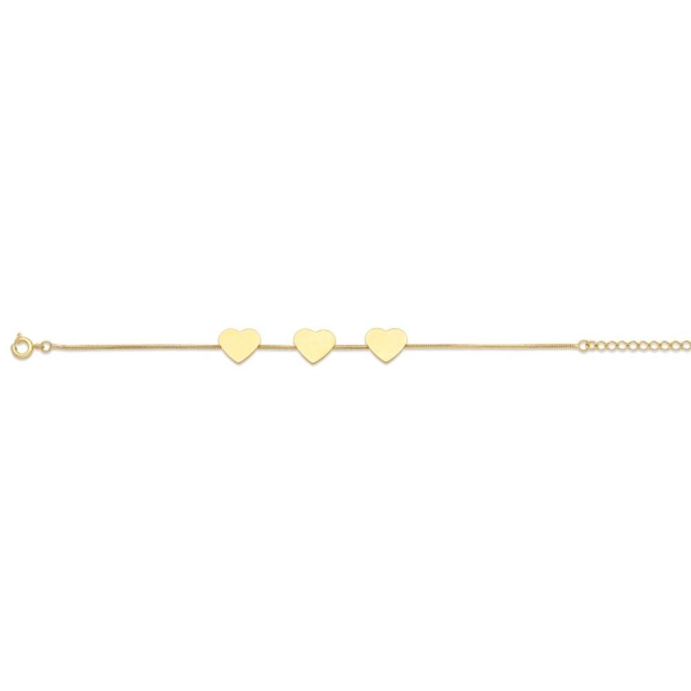 PULSEIRA TRÊS CORAÇÕES FOLHEADA A OURO 18K