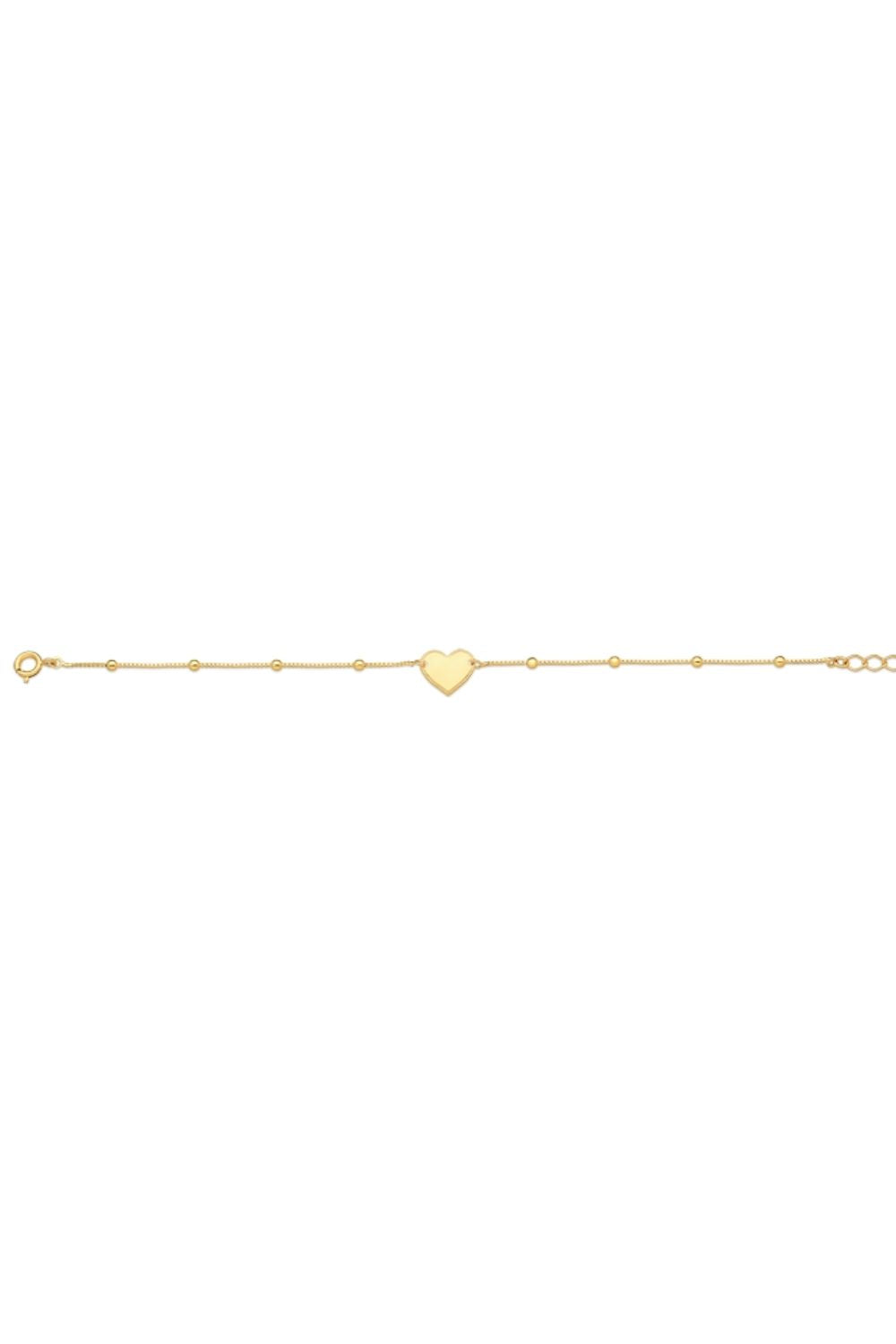 PULSEIRA COM BOLAS PEQUENAS E UM CORAÇÃO FOLHEADO A OURO 18K