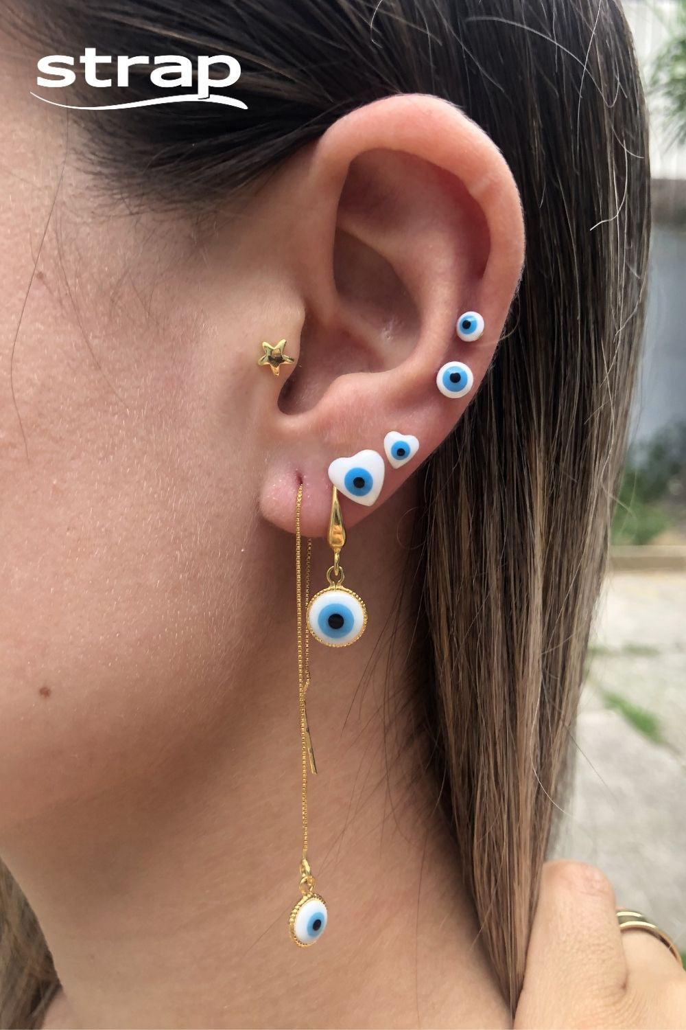 BRINCO DE CORRENTE FLEXÍVEL DE 10 CM COM OLHO GREGO FOLHEADO A OURO 18K