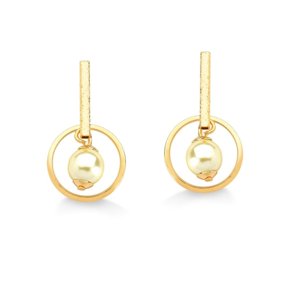 BRINCO PALITO COM CÍRCULO E PÉROLA FOLHEADO A OURO18K