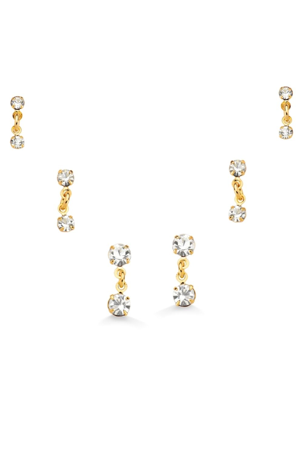 BRINCO MINI TRIO COM DUAS ZIRCÔNIAS FOLHEADO A OURO 18K