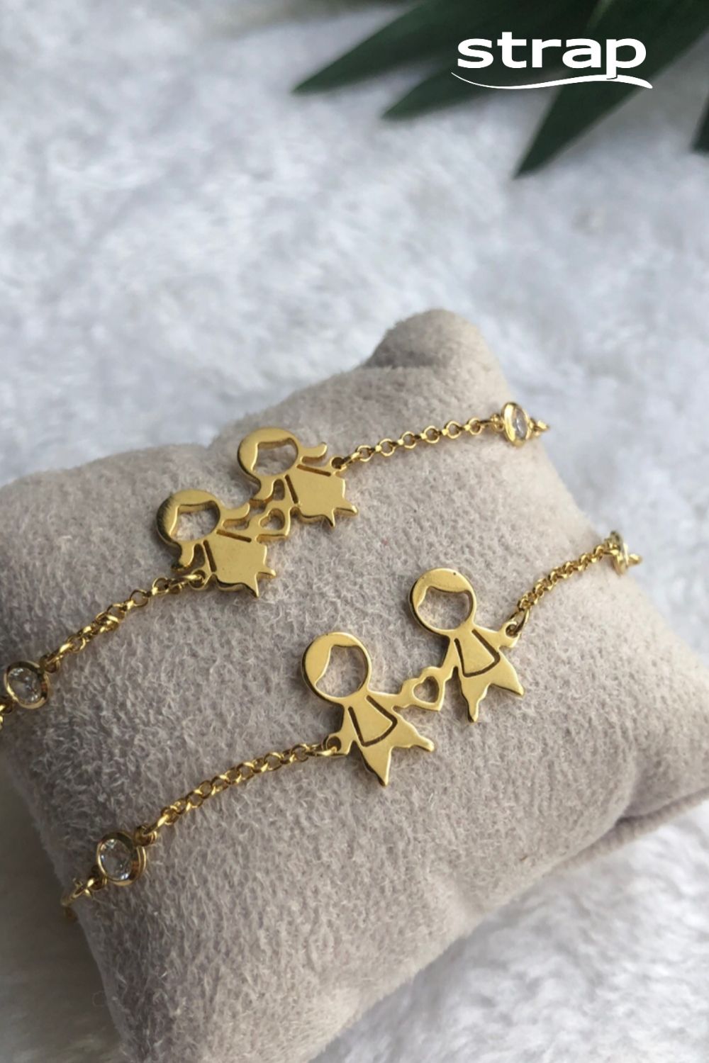 PULSEIRA DUAS MENINAS COM ZIRCÔNIAS FOLHEADA A OURO 18K