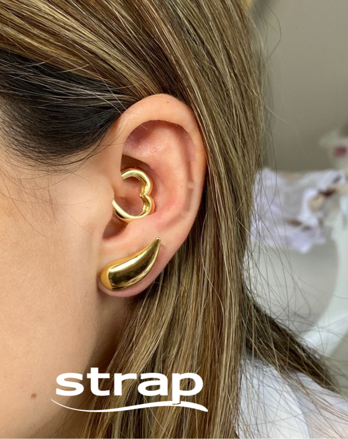 MIX DE BRINCO DE GOTA E PIERCING DE CORAÇÃO FOLHEADO A OURO 18K