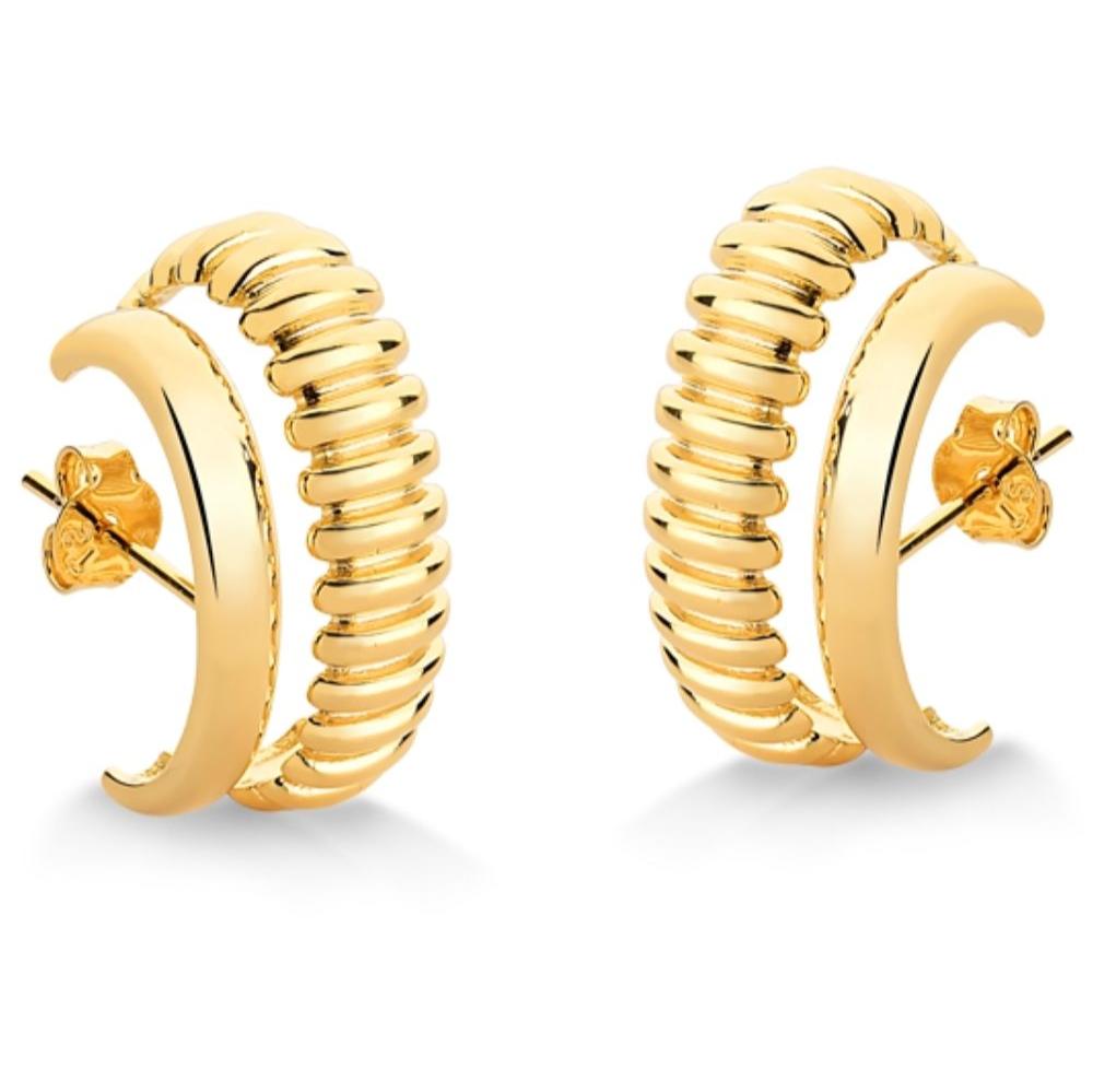 BRINCO EAR HOOK DUPLO LISO E SEGMENTADO FOLHEADO A OURO 18K