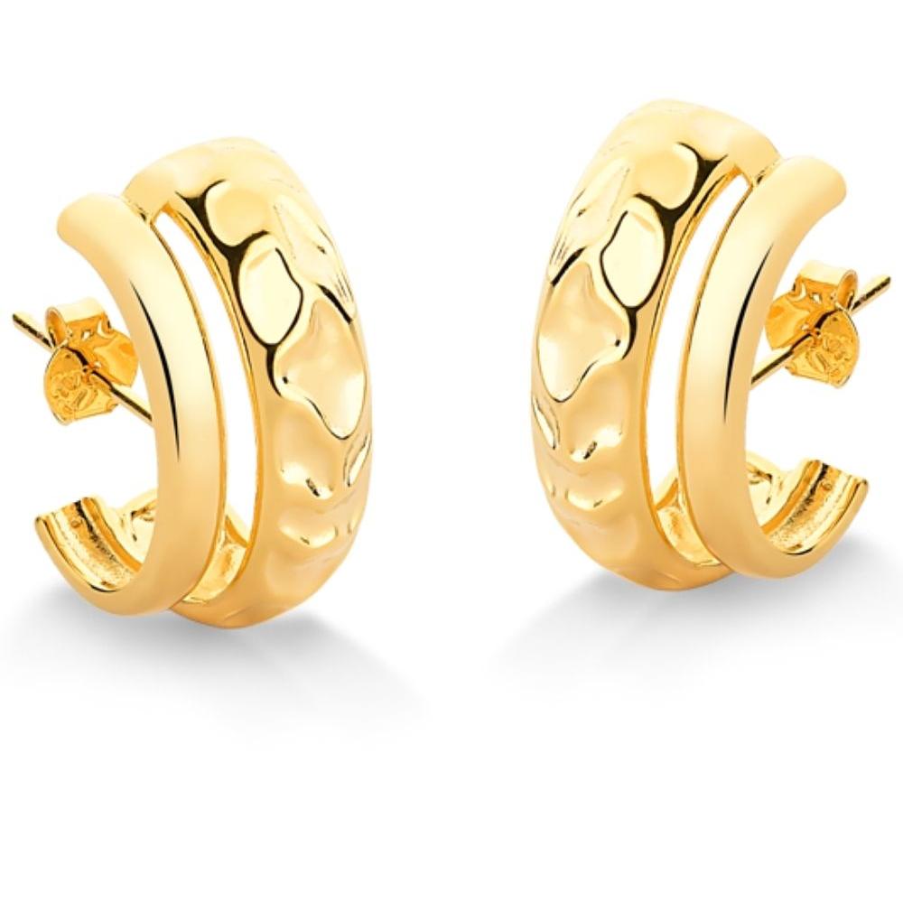BRINCO EAR HOOK DUPLO LISO E ONDULADO FOLHEADO A OURO 18K