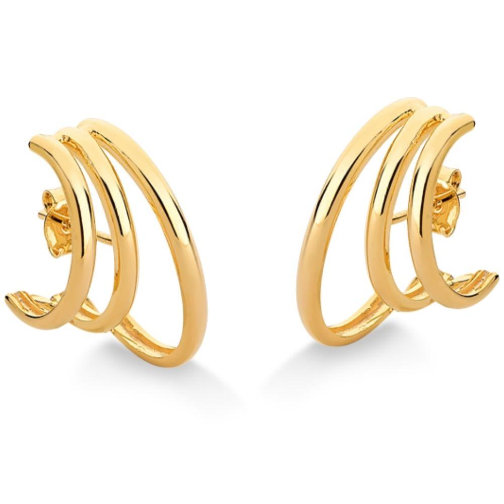 BRINCO EAR HOOK TRIPLA ARGOLA LISA FOLHEADO AOAURO 18K