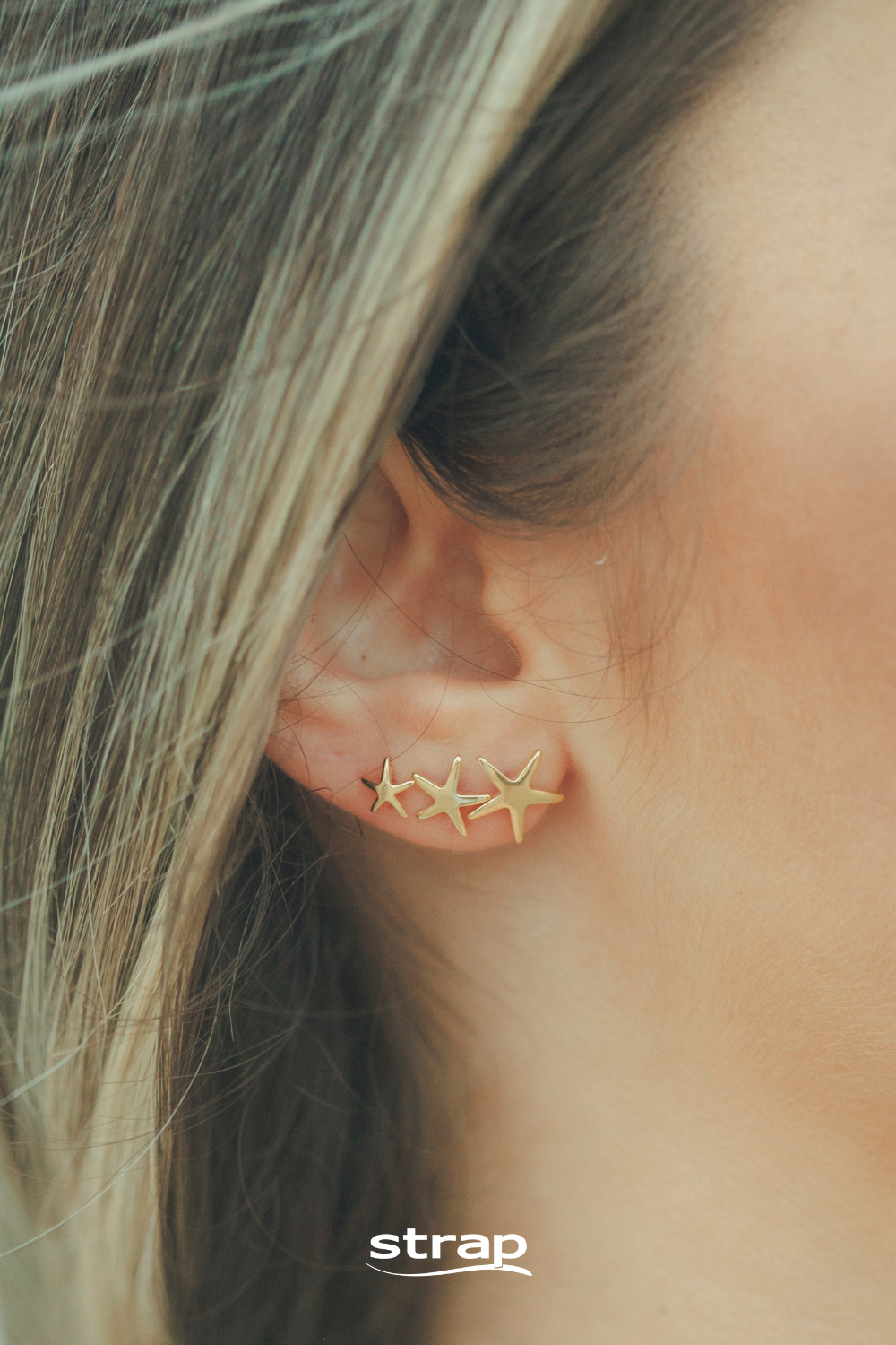 TRIO DE BRINCO DE ESTRELAS FOLHEADO A OURO 18K