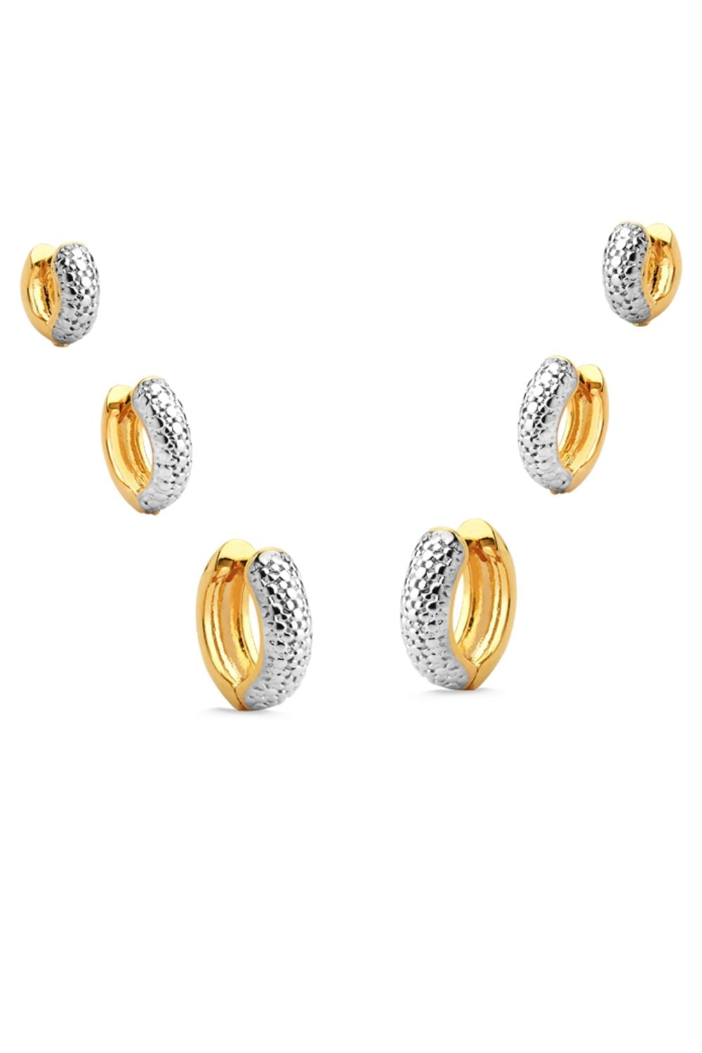 TRIO DE ARGOLA COM APLICAÇÃO DE RÓDIO FOLHEADO A OURO 18K