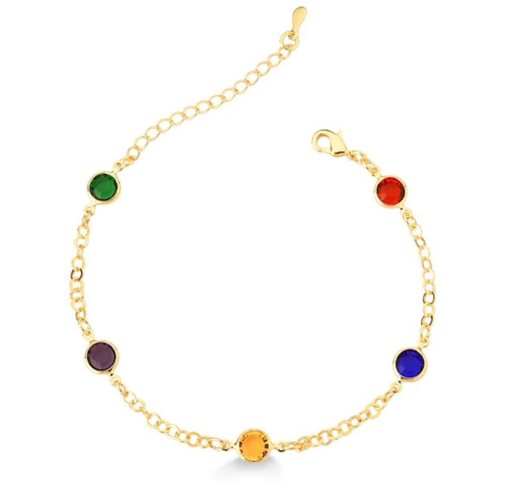 PULSEIRA COM ZIRCÔNIAS COLORIDAS FOLHEADA A OURO 18K
