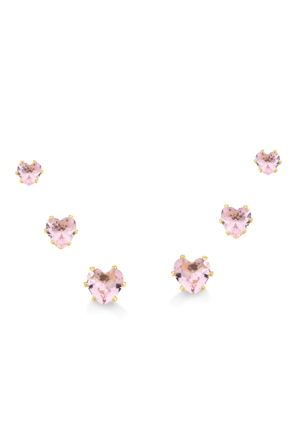 BRINCO TRIO DE CORAÇÕES EM ZIRCÔNIAS ROSA FOLHEADO A OURO 18K