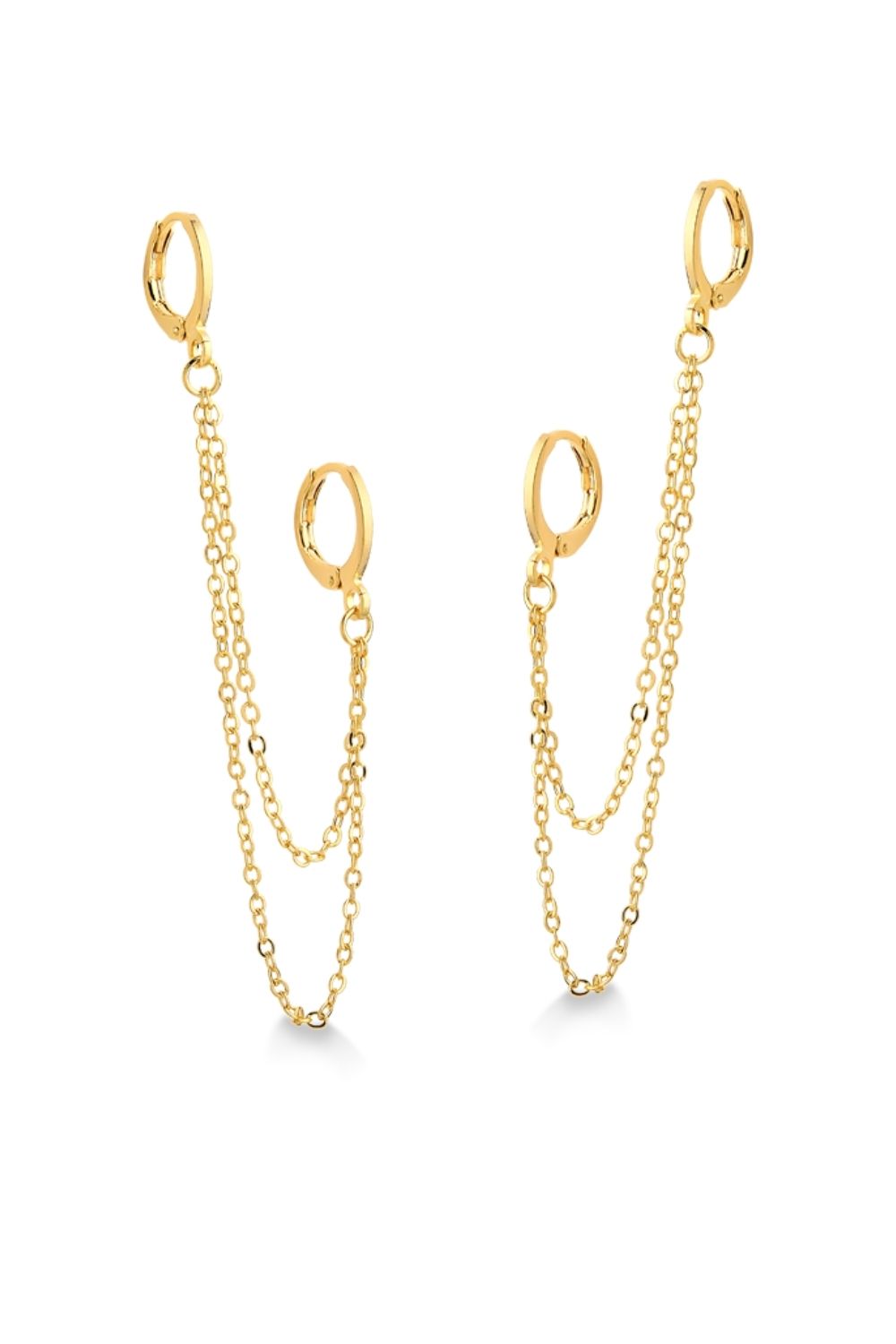 BRINCO DE ARGOLA DUPLO COM CORRENTE FOLHEADO A OURO 18K