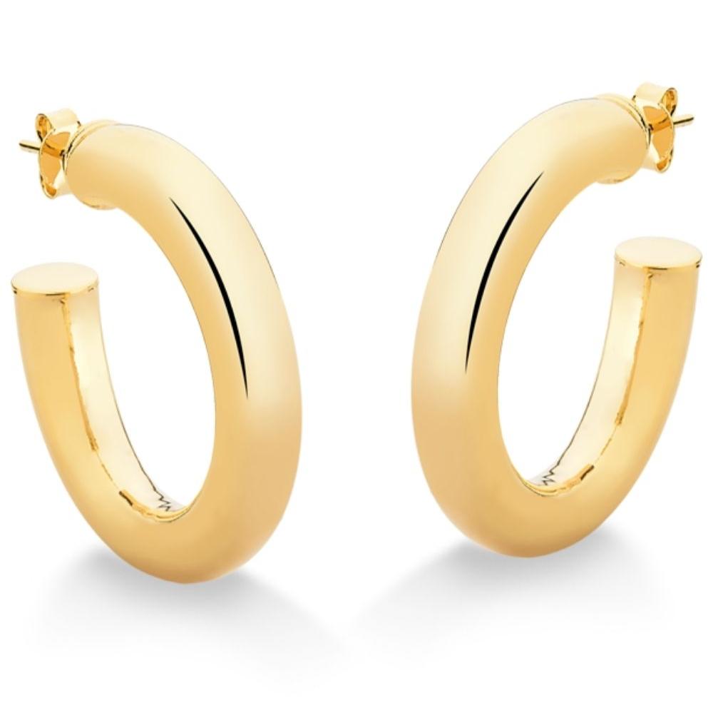BRINCO DE ARGOLA TUBO GRANDE FOLHEADO A OURO 18K