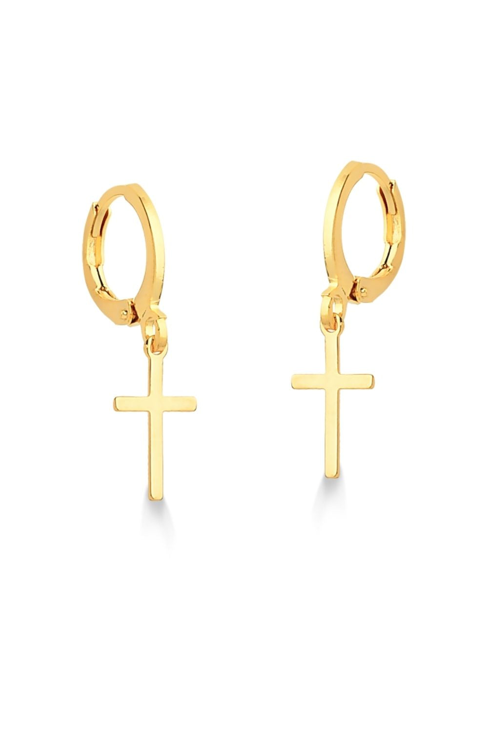 BRINCO DE ARGOLA FECHADA COM CRUCIFIXO LISO FOLHEADO A OURO 18K