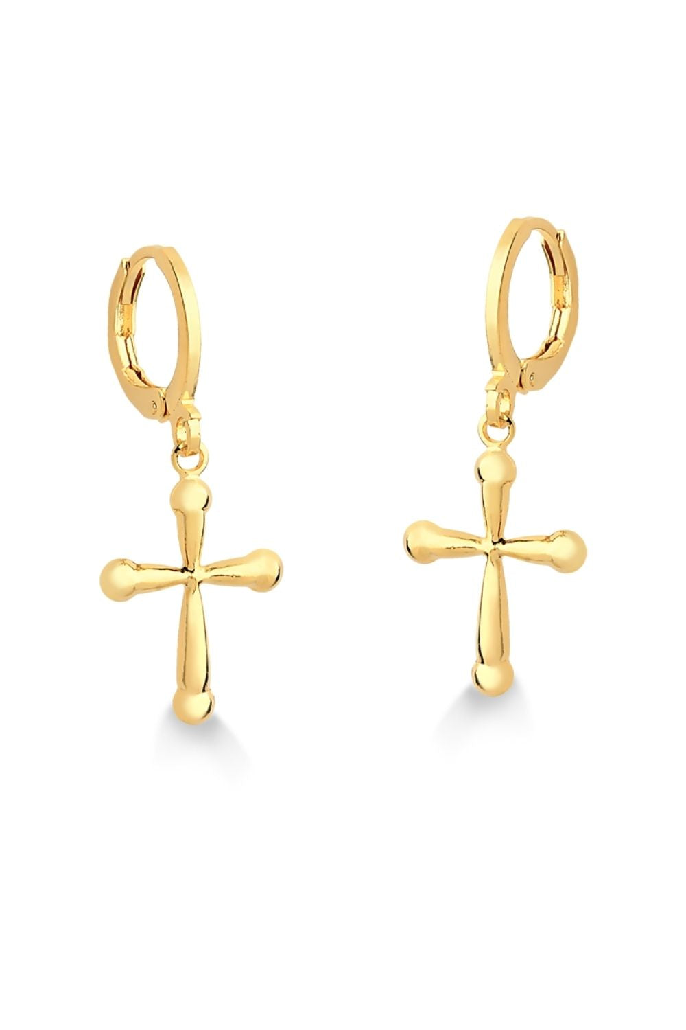 BRINCO DE ARGOLA FECHADA COM CRUCIFIXO FOLHEADO A OURO 18K