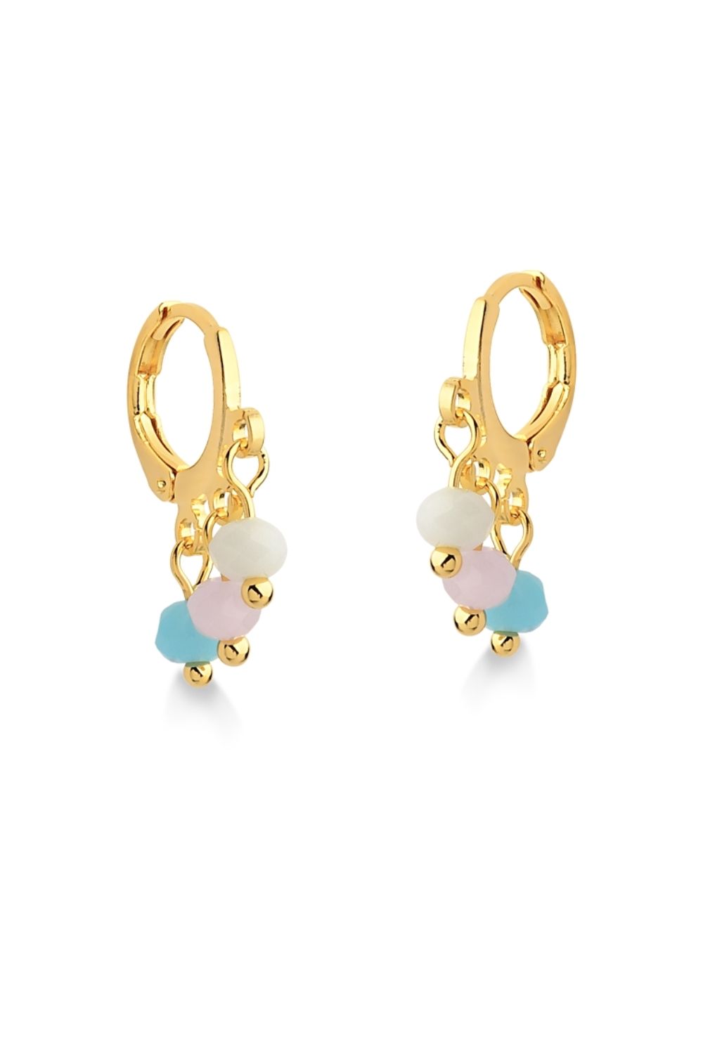 BRINCO DE ARGOLA FECHADA COM PEDRAS COLORIDAS FOLHEADO A OURO 18K