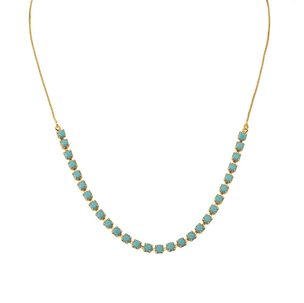 COLAR RIVIERA AZUL AJUSTÁVEL FOLHEADO A OURO 18K